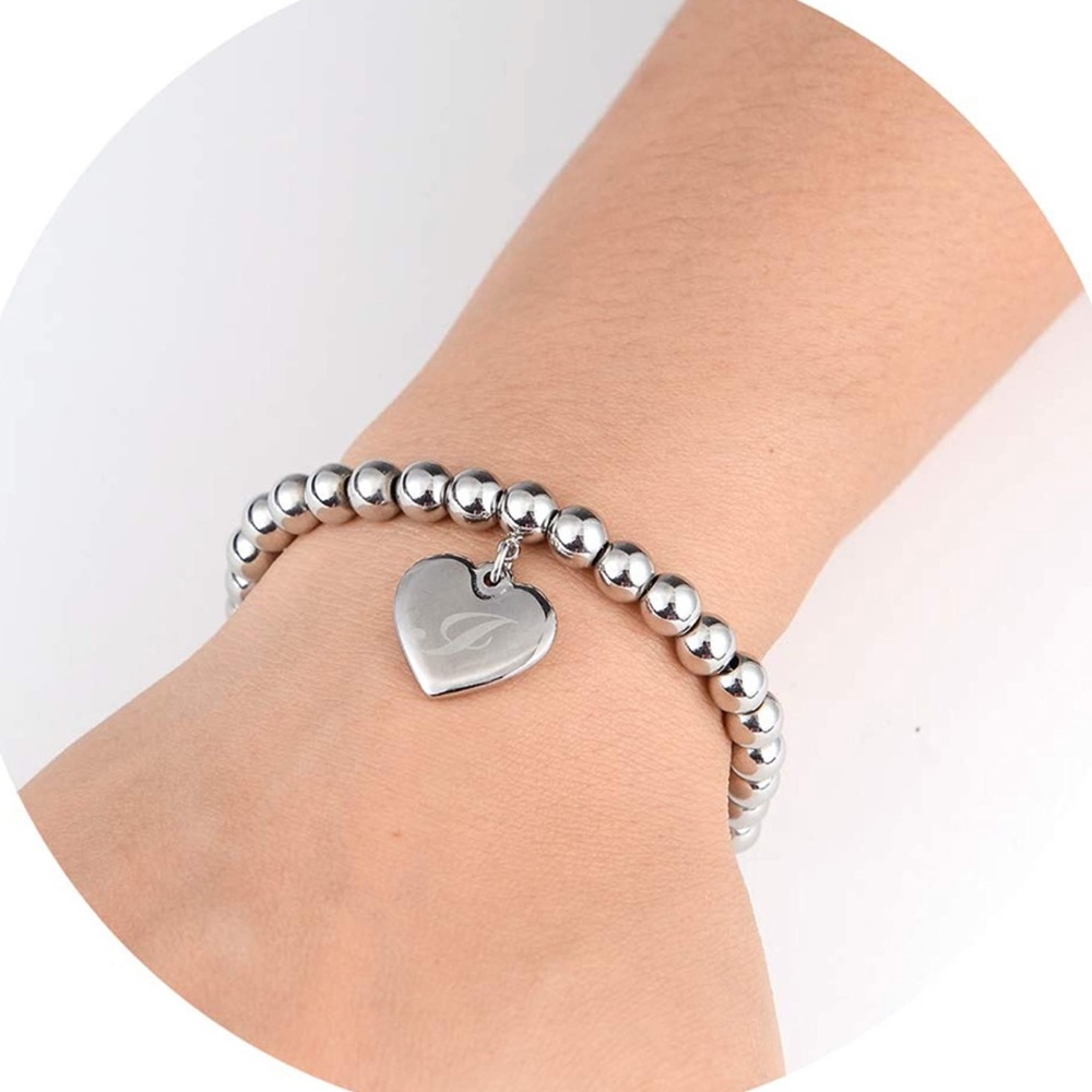 Heart Charm Bracelets 6mm Stainless Steel Beads 26 - Picture 3 of 4